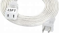 Clear Extension Cord 15 FT, UL-Certified Power Extension Cord, 2 Prong Extension Cord Male to Female, 2x16 AWG Thin Extension Cord 250V 10A, Invisible Extension Cord for Light (1 Pack)