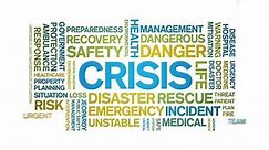Crisis animated word cloud,text design animation tag kinetic typography seamless loop.