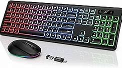 Wireless Keyboard and Mouse Backlit, Quiet Light Up Keys, Tilt Legs, Sleep Mode - Rechargeable USB Cordless Combo for Computer, iMac, PC, Laptop - by SABLUTE, Black