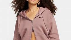 Nike unisex mini swoosh zip through fleece hoodie in purple- STONE | ASOS