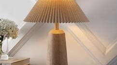 Giulia 20.5" Rustic Scandinavian Resin/Iron Lighthouse LED Table Lamp with Pleated Shade, Beige Wood Finish by JONATHAN Y - Bed Bath & Beyond - 39926069