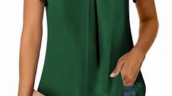 Chase Secret Blouses for Women Dressy V Neck Short Sleeve Tunic Tops Summer Casual Chiffon Shirts Green
