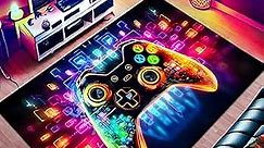 Gaming Area Rug Teen Boys Carpet, Transparent Gamepad and Colorful Lighting Background Game Controller Design for Game Room, Gaming Room, Boys Girls Bedroom Playroom, Living Room (60" x 40")