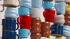 Closeup of Stacked Colorful Coffee Mugs 3D Render