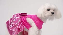 Glossy Dog Tiered Dress, Fancy Dog Clothes for Small Dogs Girl, Doggie Birthday Outfit, Pet Apparel, Hot Pink, Medium