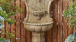 Glitzhome 49.25" H Oversized Antique European Style Outdoor Fountain with LED Light and Pump, Multi-Tiered Faux Granite Sculptural Pedestal Fountain for Porch Deck Patio Backyard