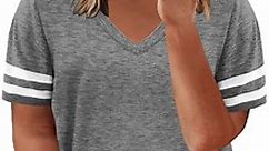 Eytino Plus Size Shirts for Women Plus Size Tops Summer Short Sleeve V Neck T-Shirts Tunic Casual Loose Soft Tee Shirt Gray 4X