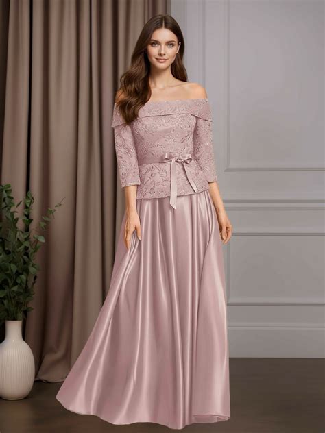 A-Line/Princess Off-The-Shoulder 3/4 Length Sleeves Floor-Length Mothe ...