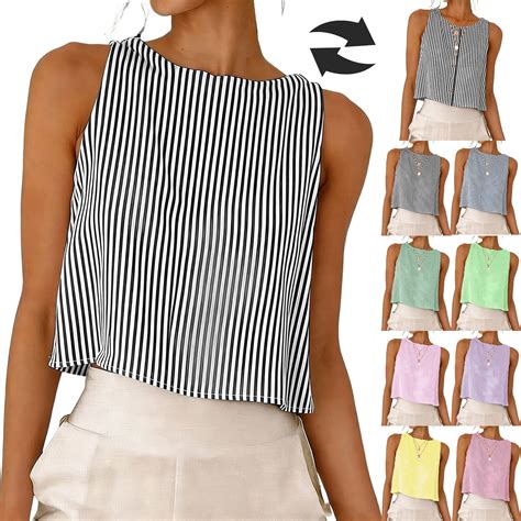 Auralook Linen Tops for Women Tank Tops Cute Summer Plaid Stripe ...