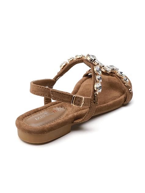 Sandales élégantes avec strass diamant et à semelles plates | Paris ...