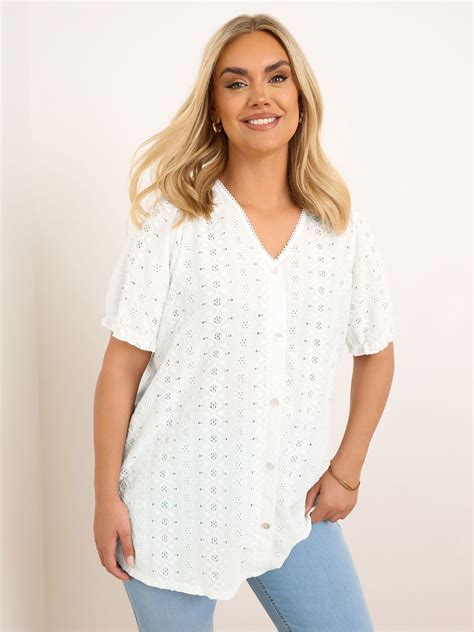 Buy Yours Curve White Broderie Anglaise Puff Sleeve Blouse from Next India