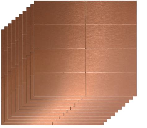 Crystiles Aluminum Peel and Stick Backsplash Panels - 3"x6" Brushed Copper Kitchen Wall Decor ...