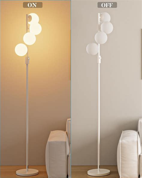 4 Globe Mid Century Floor Lamp, Dimmable Modern Standing Lamp with PC ...