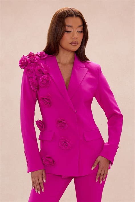 Arden Floral Applique Blazer Pant Set - Hot Pink | Fashion Nova