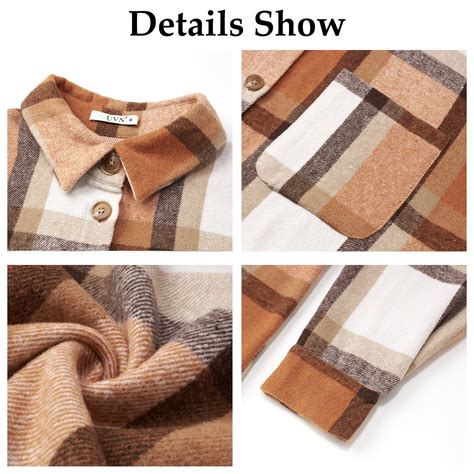 UVN Plaid Flannel Shacket Shirt for Women, Long Sleeve Jacket