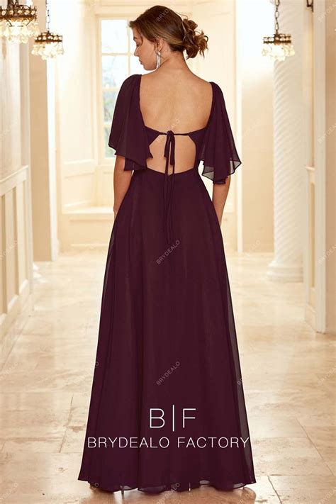 Wine Sweetheart Neck Chiffon Slit Floor Length Prom Bridesmaid Dress