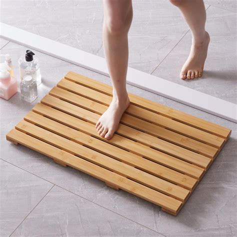Amazon.com: Bath Mat for Shower, Wooden Floor Mat for Bathroom,Non-Slip ...