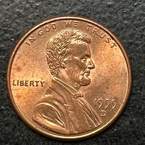 United States 1999 D One Cent Lincoln Memorial Penny Coin Close AM ...