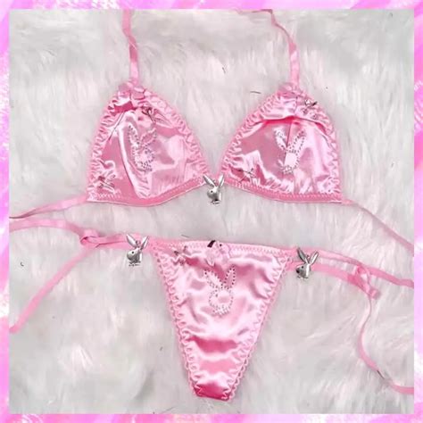 Satin Charm Bunny Beach Party Thong Bikini ®Pink Sugar Fashion