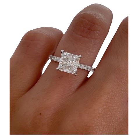2CT Princess Cut Moissanite Hidden Halo Engagement Ring 925 Sterling ...