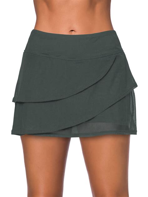 UKAP Women's Swim Skirts Waistband Mesh Layered Ruffle Swimdress ...