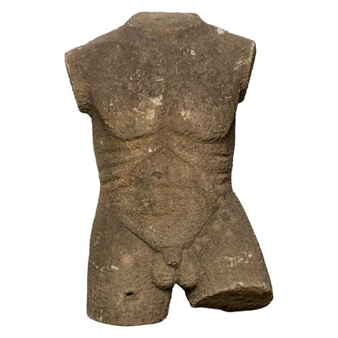Large Classical Style Grey Painted Plaster Nude Male Torso on Black Base at 1stDibs