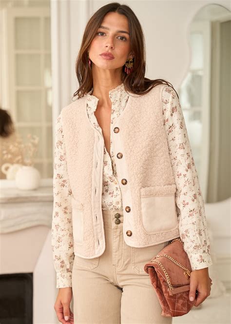 Gilet sans manches effet mouton beige col rond - Harper | Motus Boutique