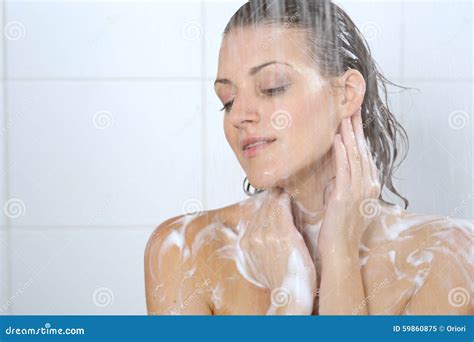 Woman Washing Her Body Shower Gel Stock Image - Image: 59860875