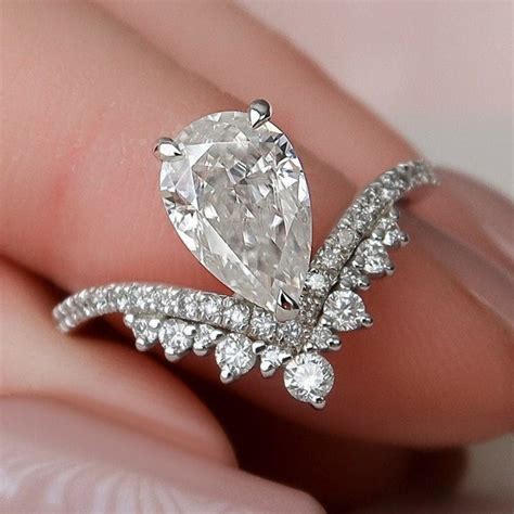 Pear Cut Teardrop Chevron Ring Engagement Ring in Sterling Silver ...