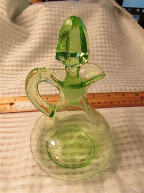 GREEN VASELINE Vinegar Oil VINTAGE Cruet Uranium glass pitcher ...