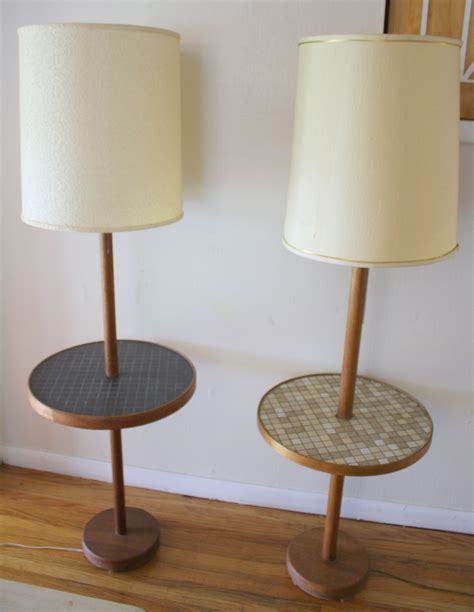 Mid Century Modern Floor Lamps with Tile Top Tables