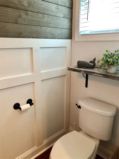 Gray Shiplap and Board and Batten Style Wall for Guest Bathroom Decor