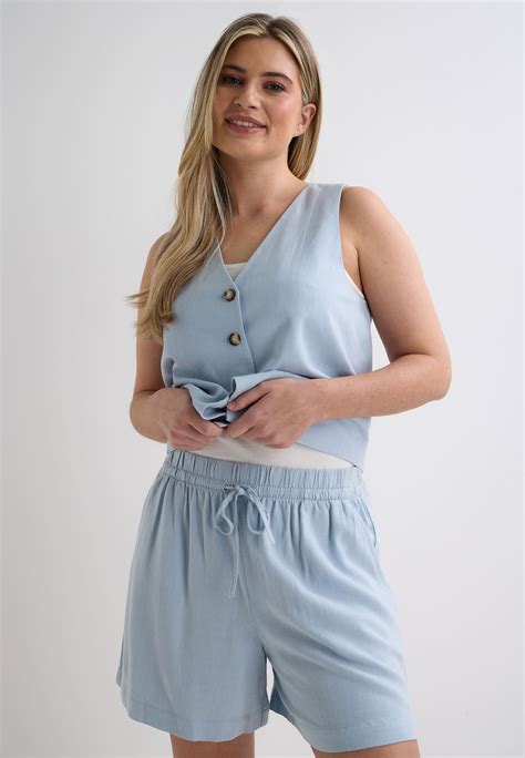 Womens Light Blue Plain Linen Pull On Shorts | Peacocks