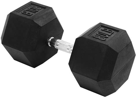 BalanceFrom Rubber Encased Hex Dumbbell, 80 lbs, Single, Black ...