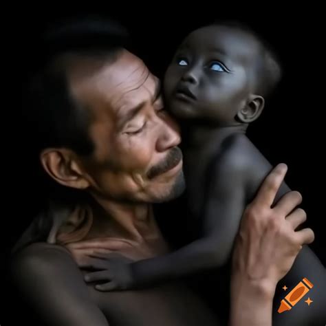 Asian man holding a black baby on Craiyon