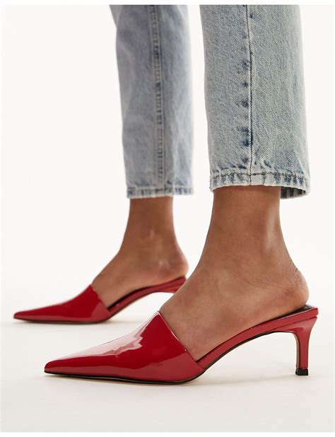 TOPSHOP Eva Pointed Toe Kitten Heel Shoe in Red | Lyst