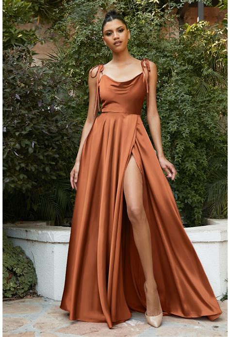 SORAYA Satin Cowl Neck Bridesmaids Maxi Dress with Side Split - Rust ...
