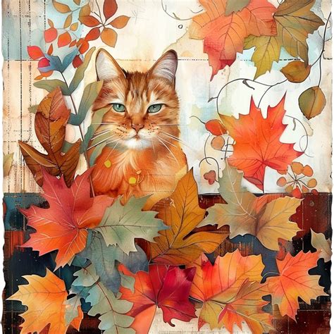 Autumn Leaves Patchwork Cat Art Free Stock Photo - Public Domain Pictures