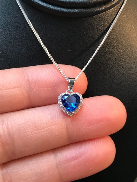 Blue Sapphire Heart Necklace, Sterling Silver September Birthstone ...