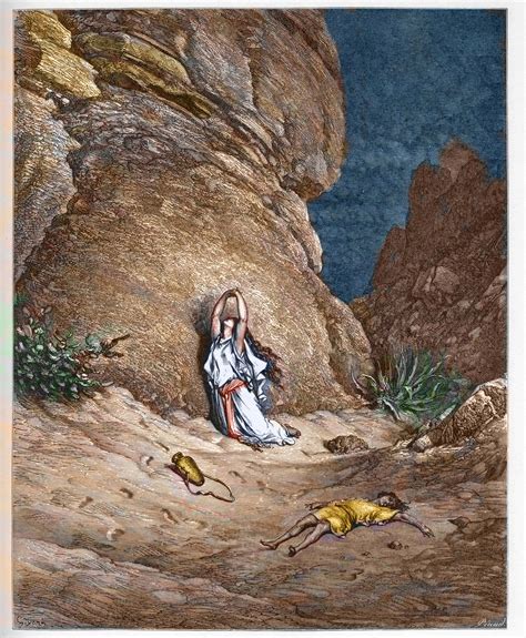 Hagar and her son Ishmael in the desert after being expelled by Abraham ...