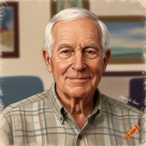 Portrait of an older man with white hair and a plaid shirt. on Craiyon