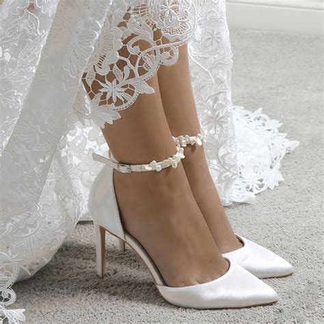 Perfect Bridal Ella Ivory Satin Keshi Pearl Ankle Strap Court Shoes | Wedding shoes brides heels ...