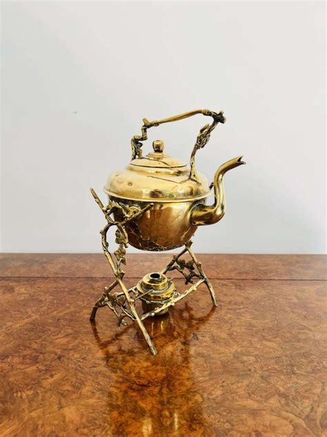 Antique Victorian Quality Brass Spirit Kettle And Stand in Antique Kettles