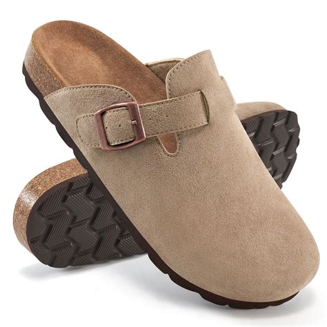 Ecetana Women's Suede Clogs & Mules Cork Footbed Slip On Leather Mules ...