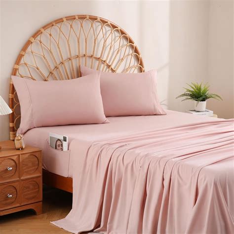 Amazon.com: JSD Dusty Pink Queen Sheet Set with Side Pocket Corner ...