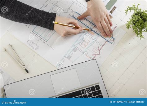 Architects Working on Blueprint, Real Estate Project. Architect ...