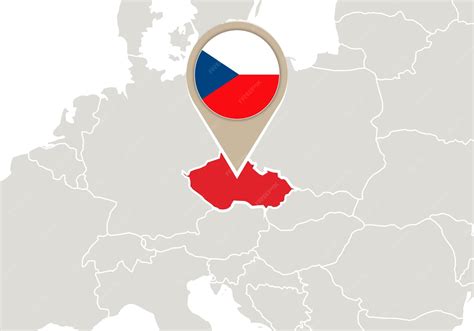 Premium Vector | Europe with highlighted Czech Republic map and flag