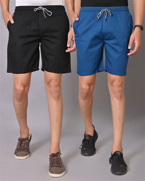 Buy Pack of 2 Men's Black & Blue Shorts Online at Bewakoof