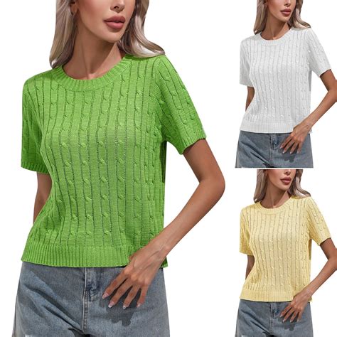 Fanxing Summer Sweaters for Women Short Sleeve Pullover Sweater Slim ...