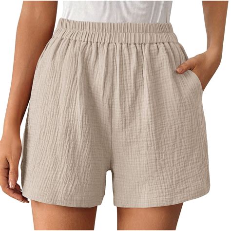 fatyb Womens Shorts Elastic Waist Lounge Shorts Wide Leg Solid Color ...